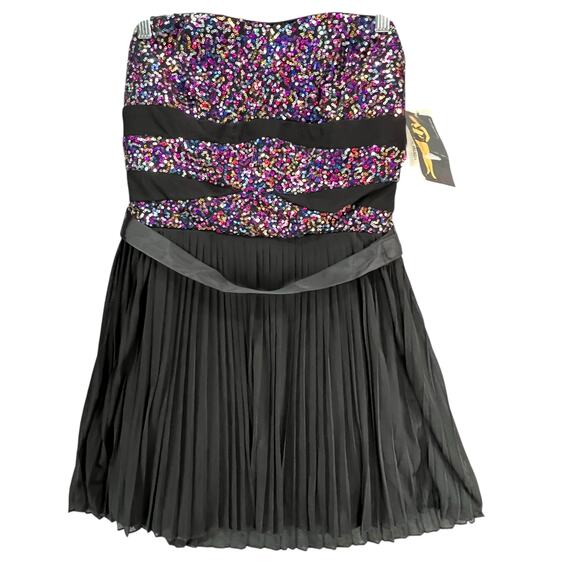 Ruby Rox Vintage Y2K Dress M Black Multi Sequin Strapless Pleated Fairy Showgirl - Picture 2 of 16